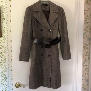 Brown herringbone wool coat, size small